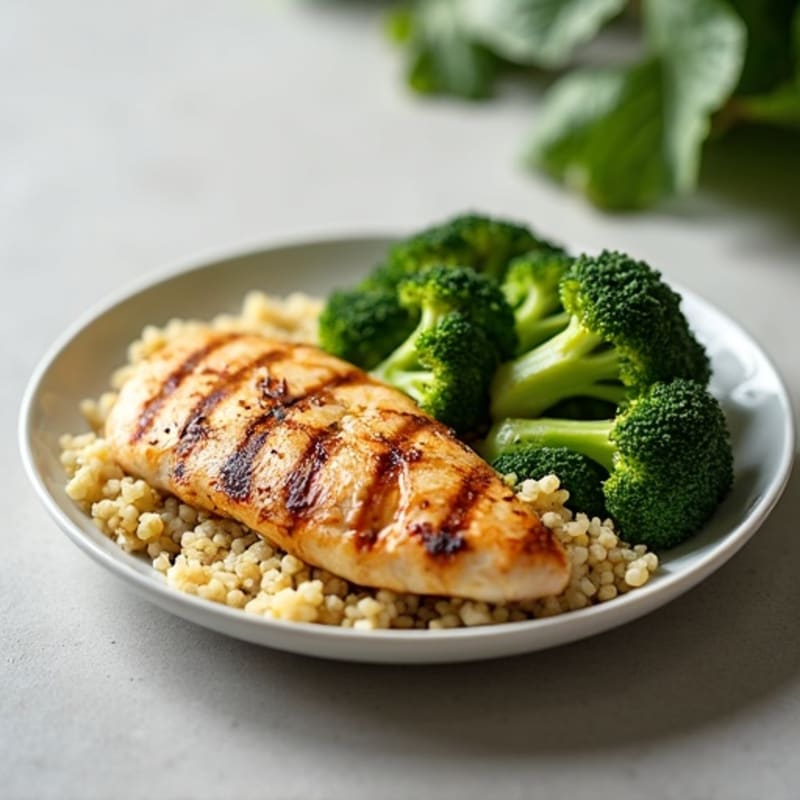 Grilled Chicken Breast with Quinoa and Steamed Broccoli
