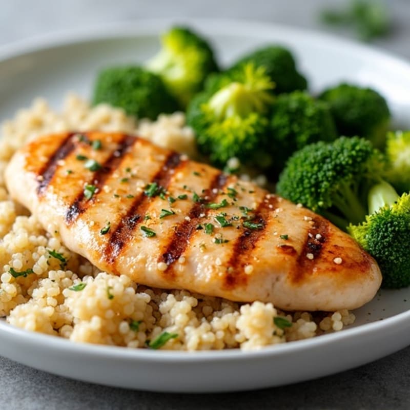 Grilled Chicken Breast with Quinoa and Roasted Broccoli
