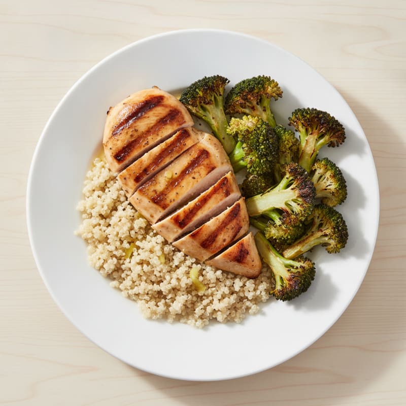 Grilled Chicken Breast with Quinoa and Roasted Broccoli