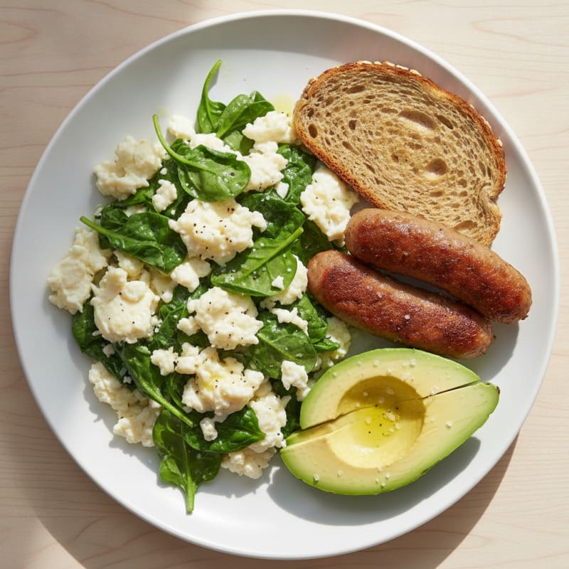 Egg White and Spinach Scramble with Turkey Sausage