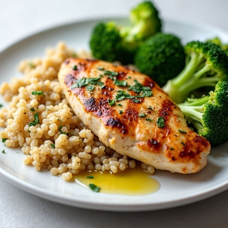 Grilled Chicken Breast with Quinoa and Roasted Broccoli