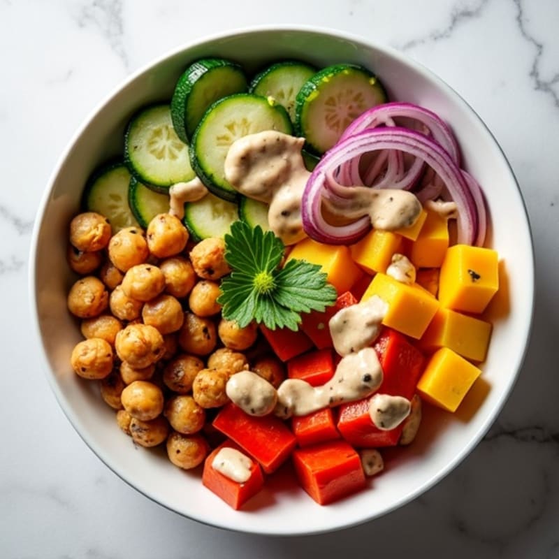 Roasted Chickpea and Vegetable Bowl with Creamy Lemon Tahini Dressing
