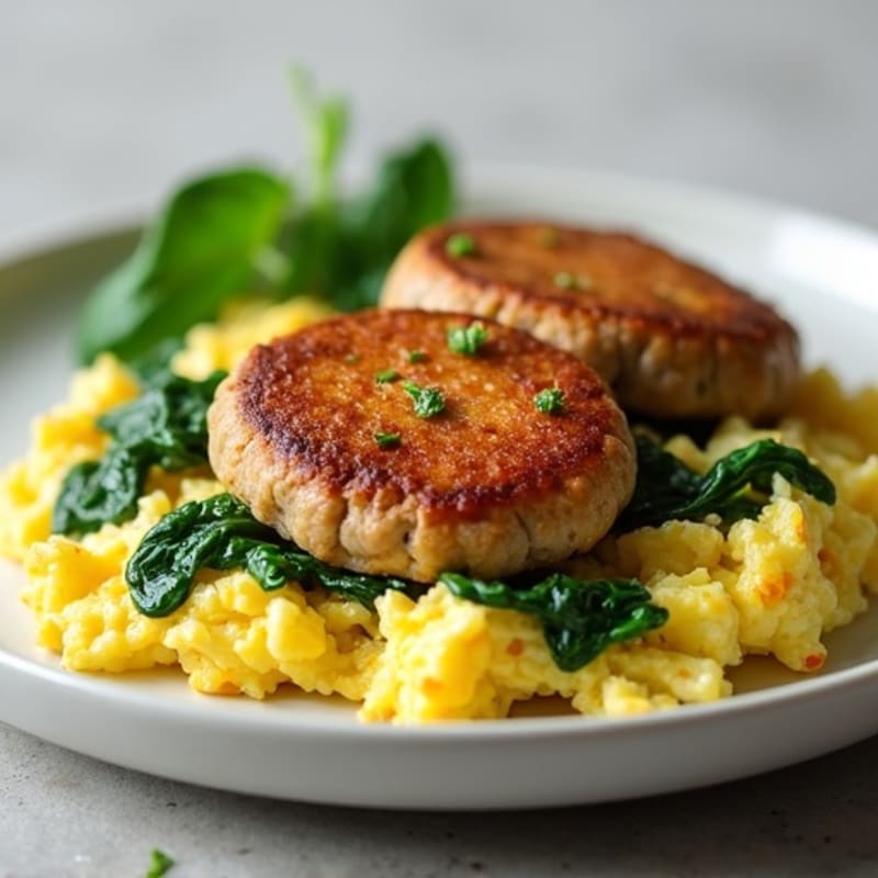 Egg White and Turkey Sausage Scramble with Sautéed Spinach