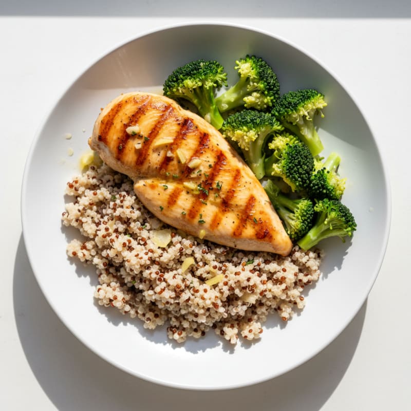 Grilled Chicken Breast with Quinoa and Steamed Broccoli