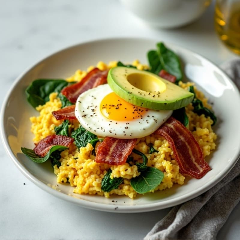 Egg White Scramble with Spinach and Turkey Bacon