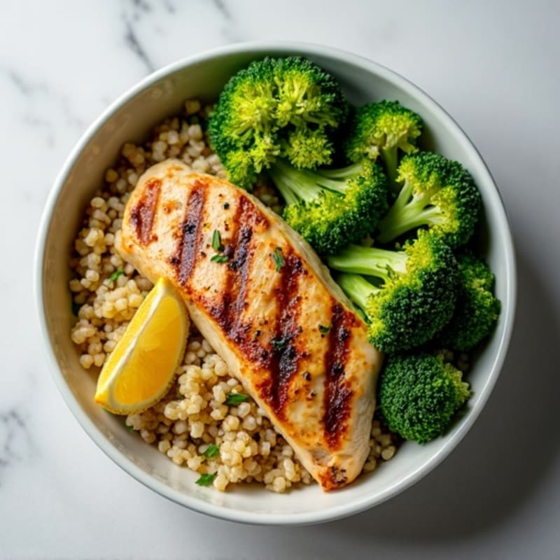 Grilled Chicken and Quinoa Power Bowl with Roasted Broccoli