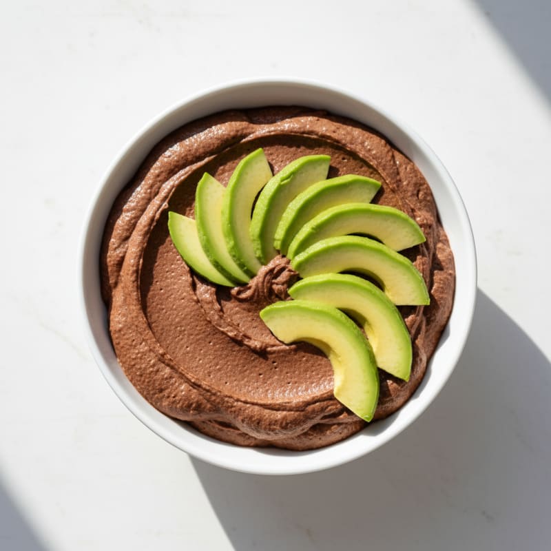 Silky Chocolate Protein Pudding with Sliced Avocado