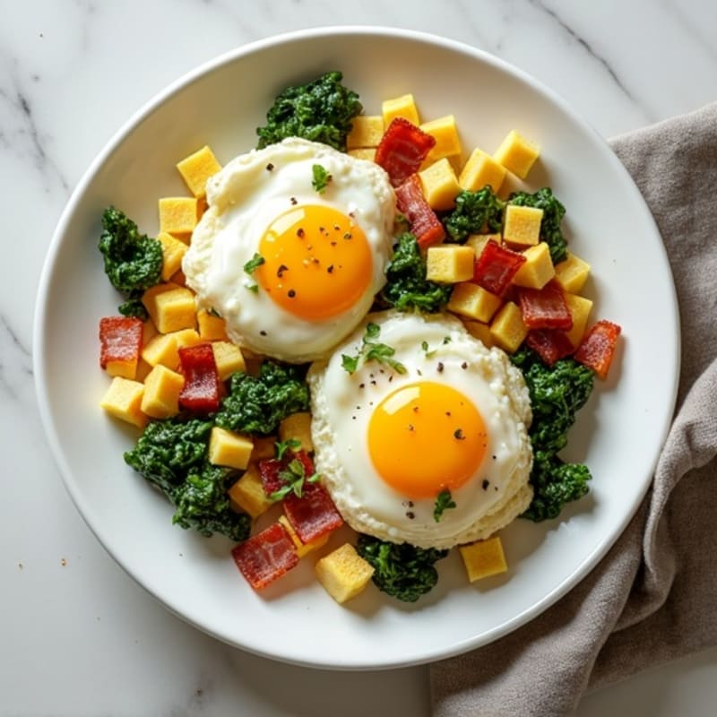 Cottage Cheese and Spinach Egg Scramble with Turkey Bacon