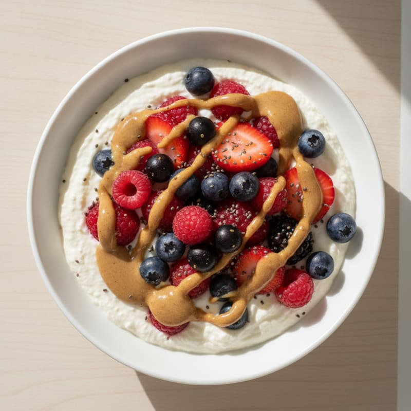 Greek Yogurt Protein Pudding with Mixed Berries