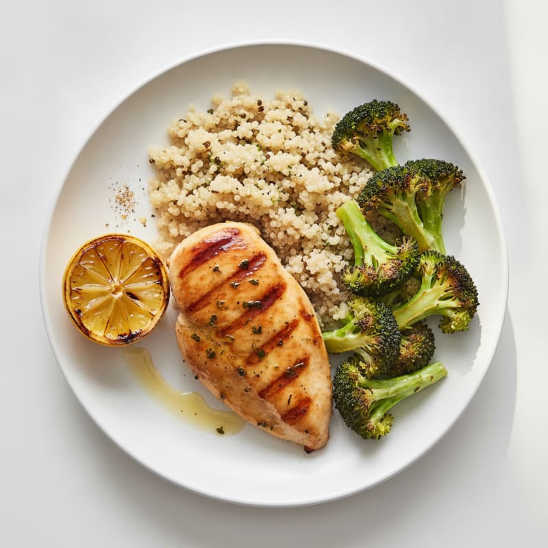 Grilled Chicken Breast with Quinoa and Roasted Broccoli