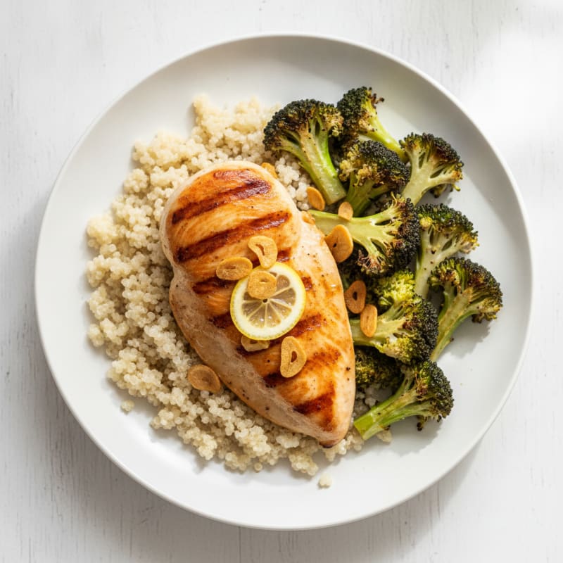 Grilled Chicken Breast with Roasted Broccoli and Quinoa
