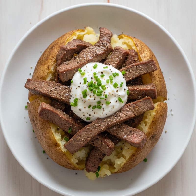 Loaded Steak and Garlic Baked Potato