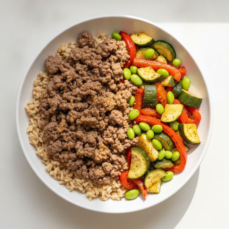 Beef and Roasted Vegetable Rice Bowl
