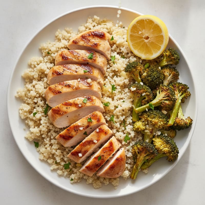 Grilled Chicken Breast with Quinoa and Roasted Broccoli