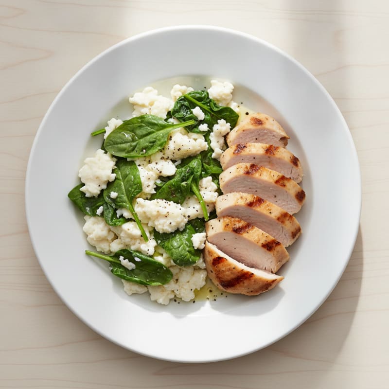 Egg White Spinach Scramble with Grilled Turkey Breast
