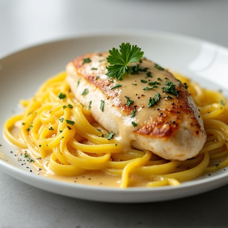Creamy Garlic Chicken with Roasted Spaghetti Squash