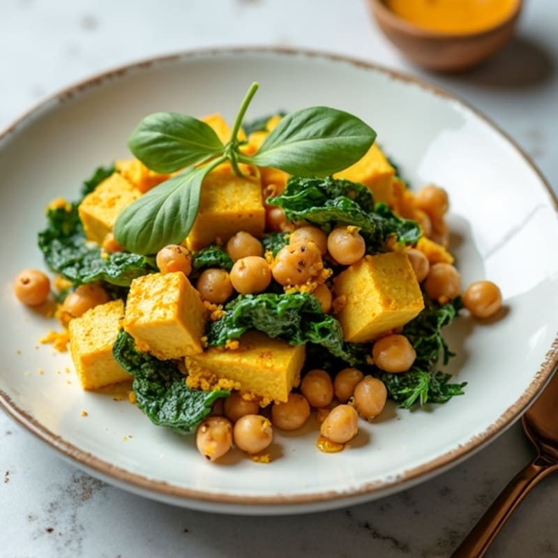 Creamy Tofu Scramble with Spinach and Chickpeas