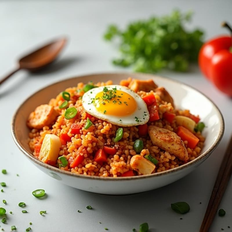 Spicy Kimchi Fried Rice with Lean Protein and Fresh Vegetables
