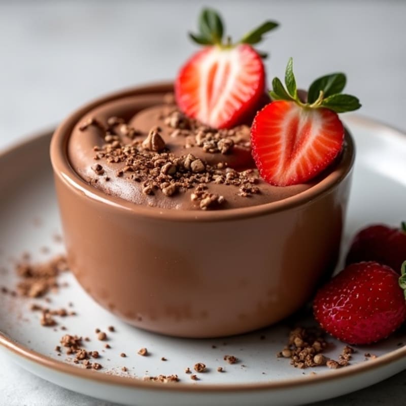 Silky Chocolate Protein Pudding with Fresh Strawberries