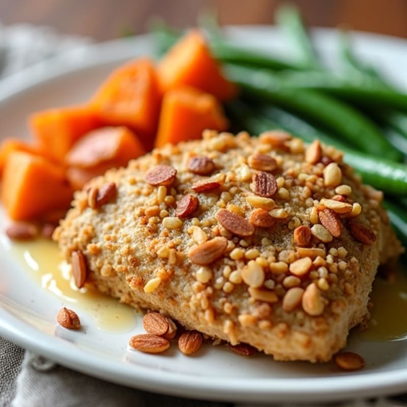 Almond Crusted Chicken with Roasted Sweet Potatoes and Green Beans