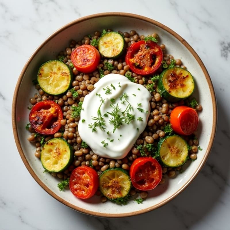Creamy Herb-Spiced Lentils with Crispy Roasted Vegetables