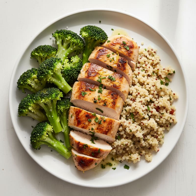 Grilled Chicken Breast with Quinoa and Steamed Broccoli