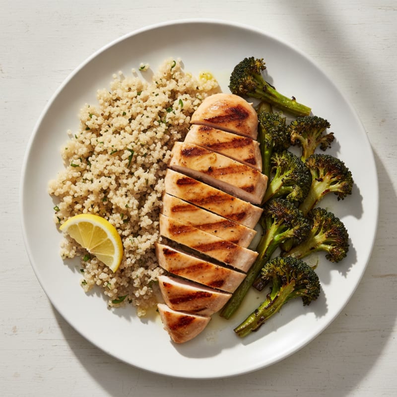 Grilled Chicken Breast with Quinoa and Roasted Broccoli