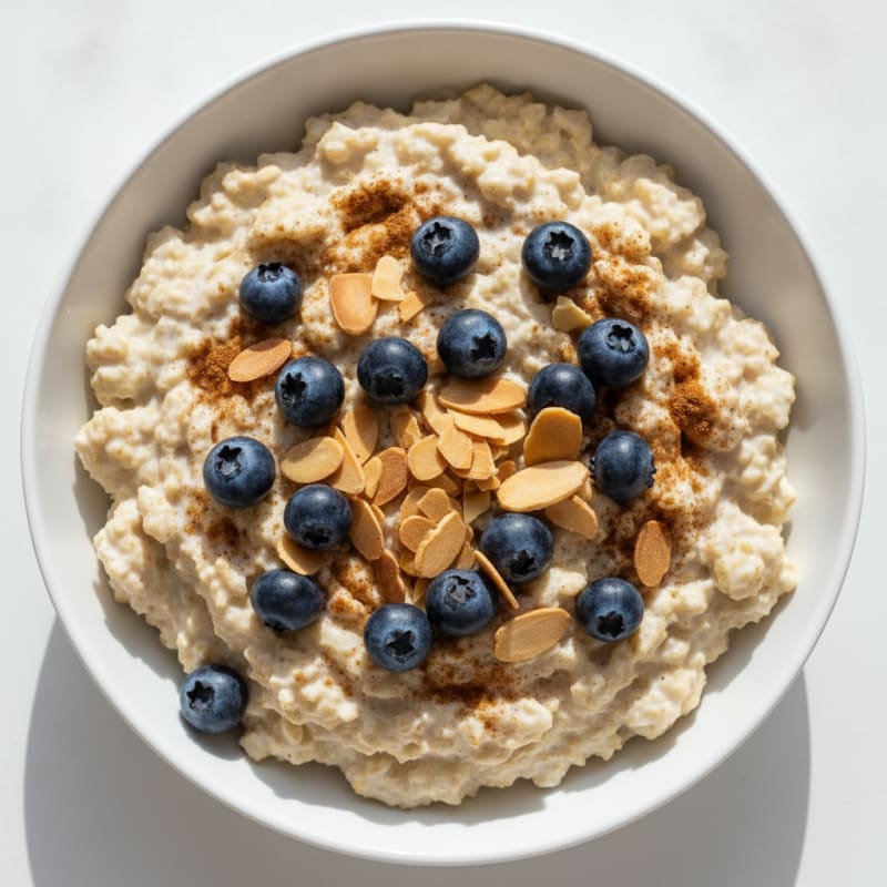 Egg White Oatmeal with Sliced Almonds and Blueberries