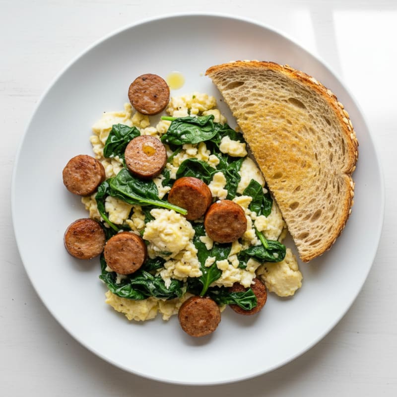 Scrambled Egg Whites with Spinach and Turkey Sausage