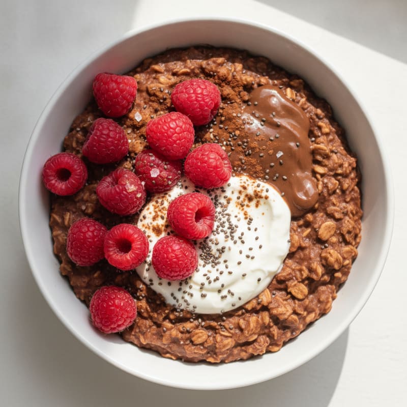 Chocolate Protein Oats with Berries