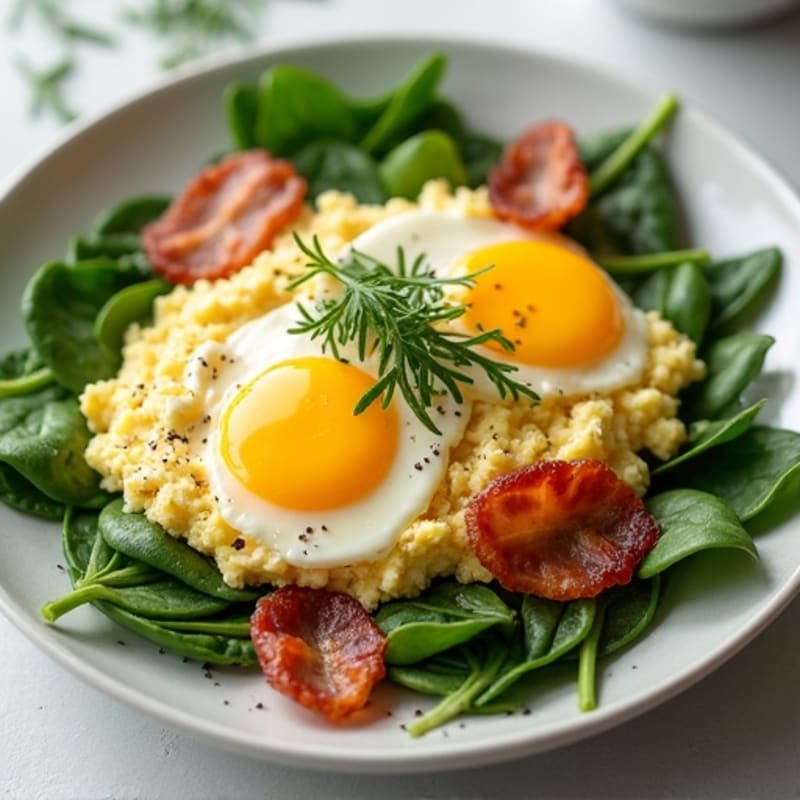 Cottage Cheese Egg Scramble with Spinach and Turkey Bacon