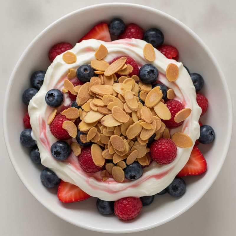 Greek Yogurt Protein Parfait with Mixed Berries and Almonds