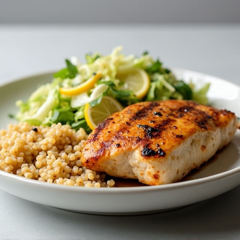 Grilled Chicken Breast with Crunchy Cabbage Slaw and Quinoa