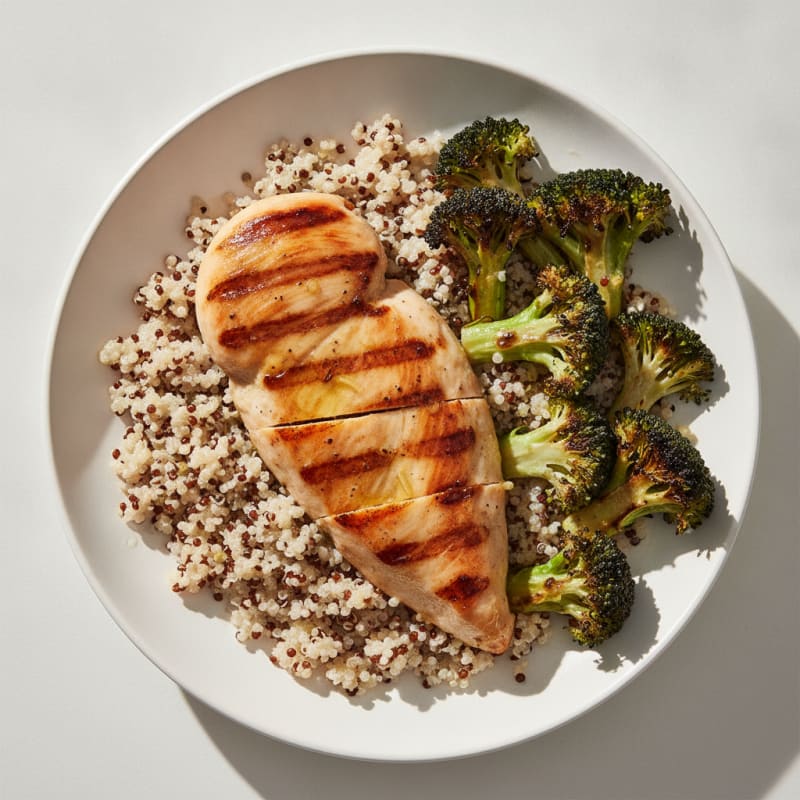Grilled Chicken Breast with Quinoa and Roasted Broccoli