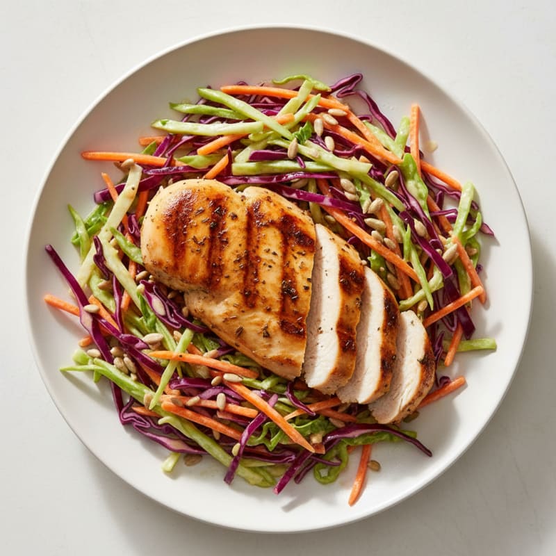 Grilled Chicken Breast with Crunchy Cabbage Slaw