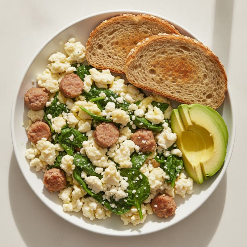 Egg White and Turkey Sausage Scramble with Spinach and Feta