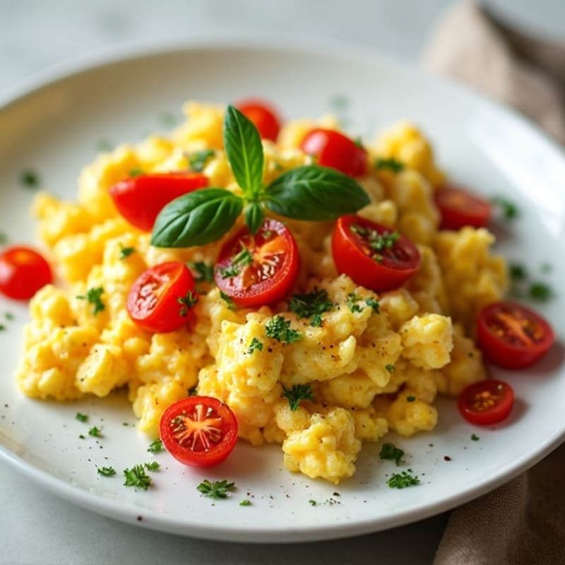 Creamy Cottage Cheese Scramble with Fresh Herbs and Cherry Tomatoes