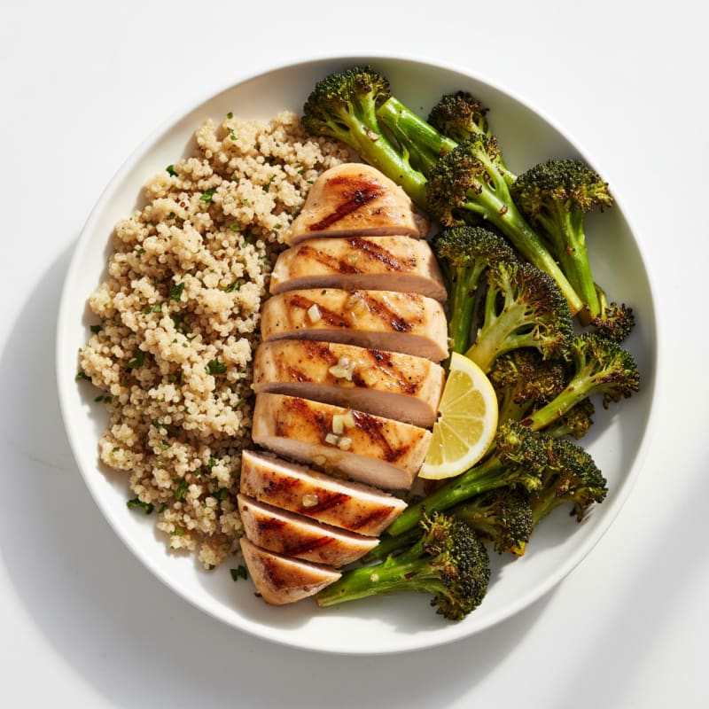 Grilled Chicken Breast with Quinoa and Roasted Broccoli
