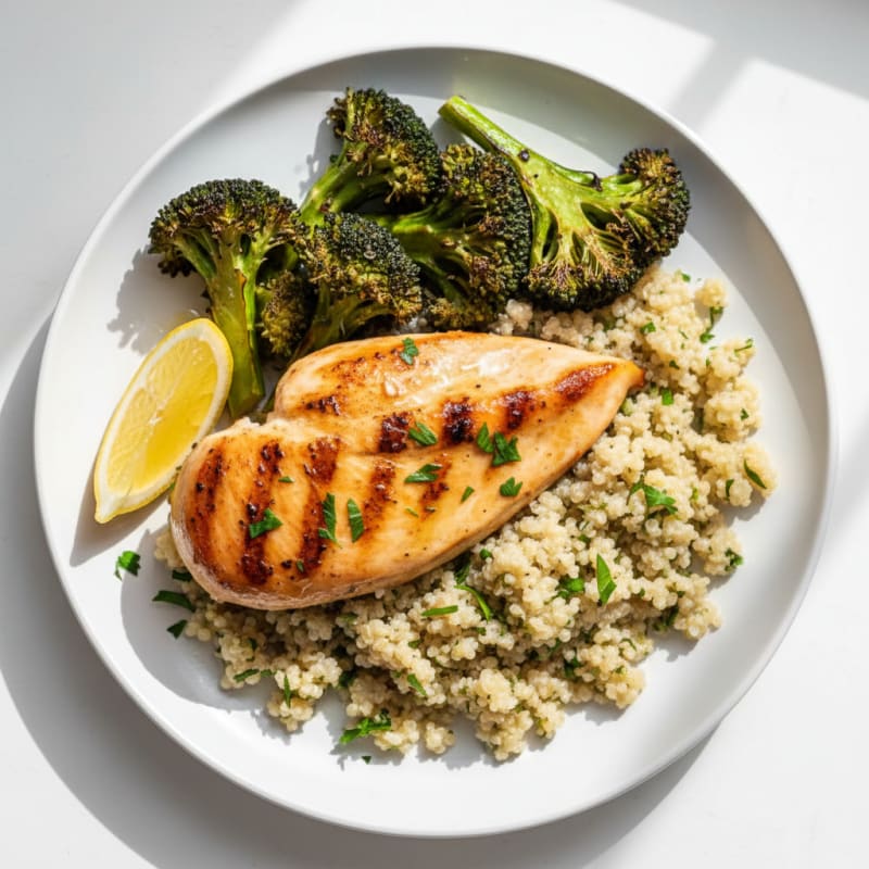 Grilled Chicken Breast with Quinoa and Roasted Broccoli