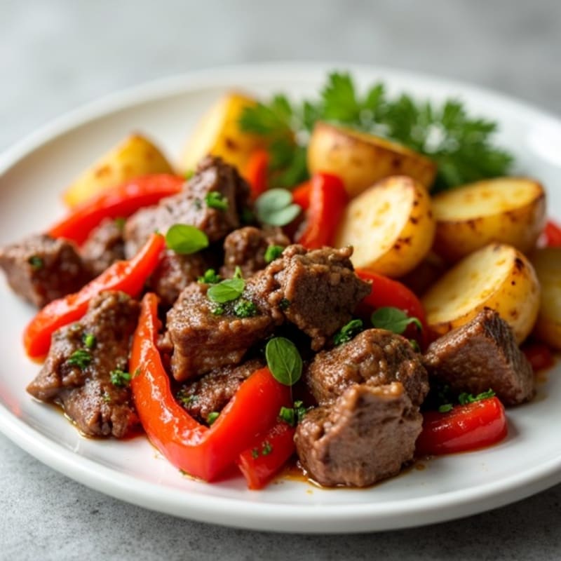 Lean Beef Stir Fry with Bell Peppers and Herb-Roasted Potatoes