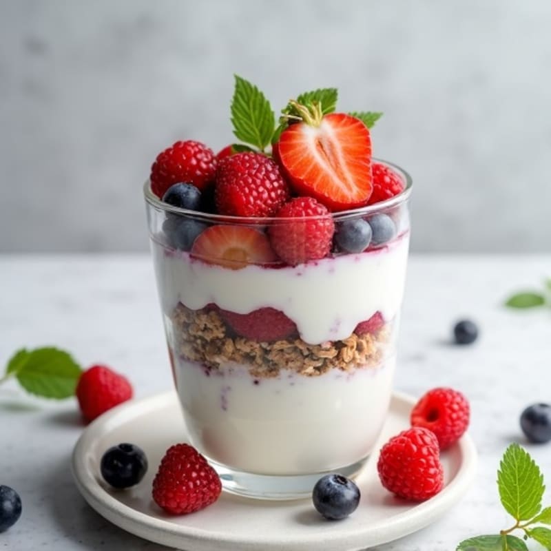 Greek Yogurt Parfait with Mixed Berries and Almond Butter