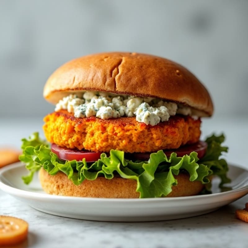 Healthy Buffalo Blue Cheese Burgers with Fresh Greens