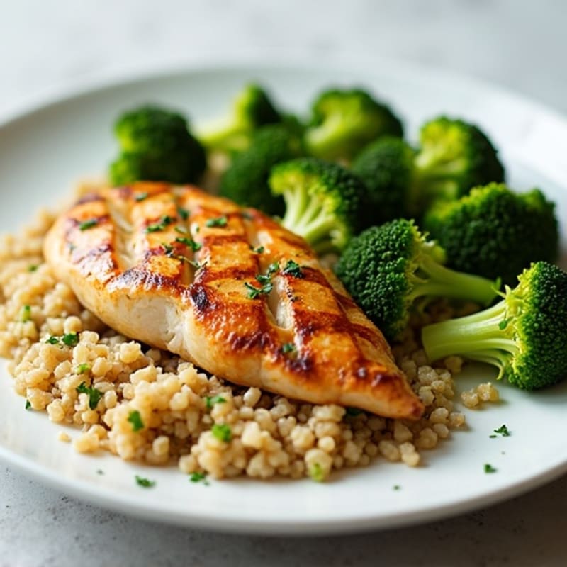 Grilled Chicken Breast with Quinoa and Steamed Broccoli