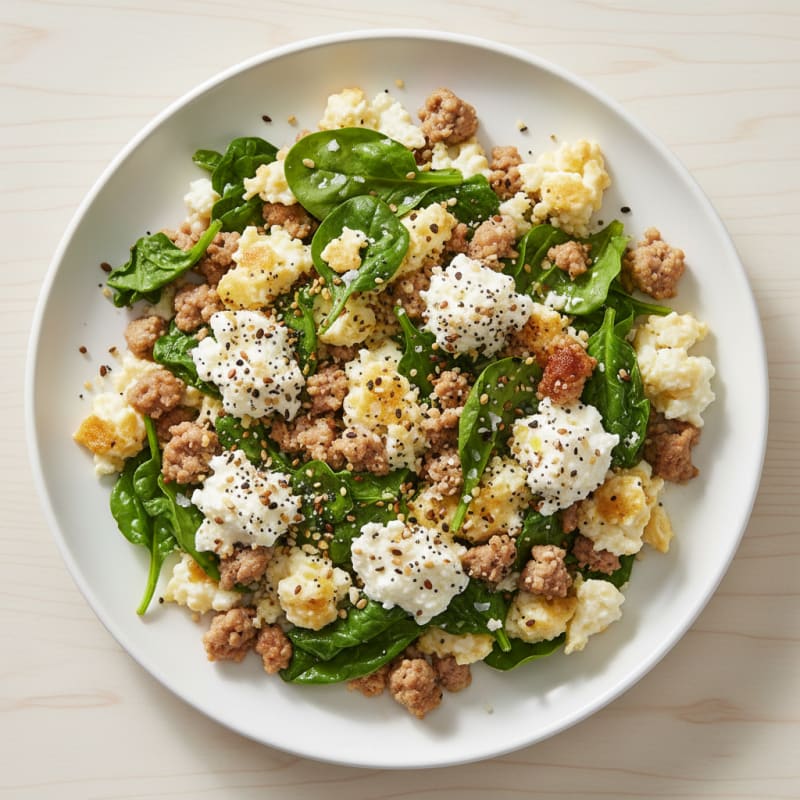 Egg White and Turkey Spinach Scramble with Cottage Cheese