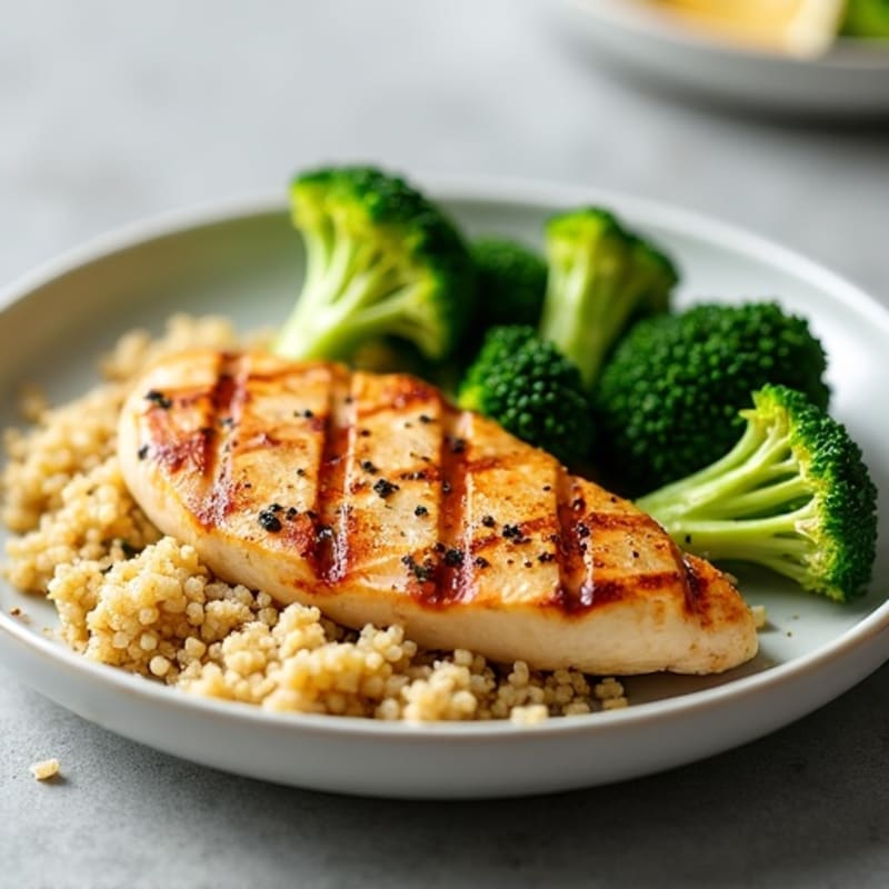 Grilled Chicken Breast with Quinoa and Steamed Broccoli