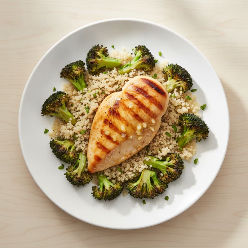 Grilled Chicken Breast with Quinoa and Roasted Broccoli