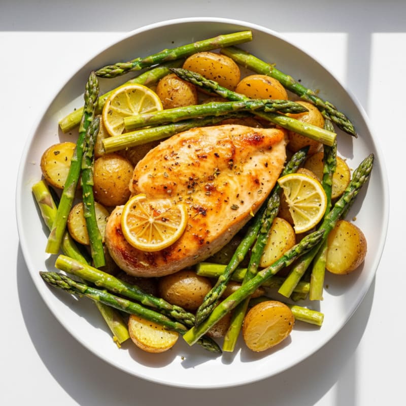 Lemon Herb Roasted Chicken with Asparagus