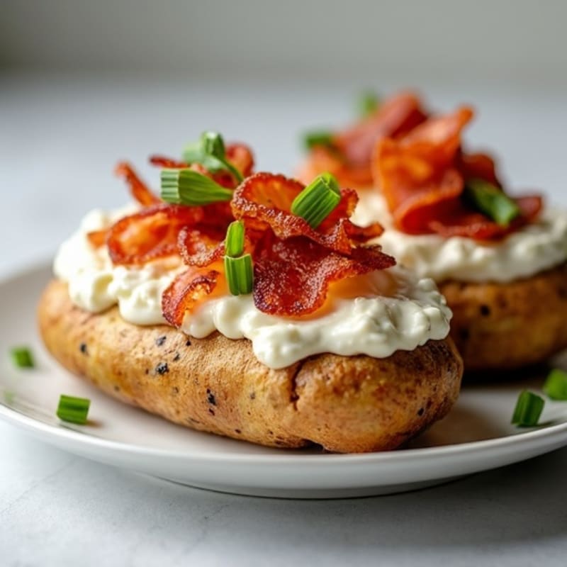 Crispy Baked Potatoes with Lean Turkey Bacon and Creamy Greek Yogurt Cheese