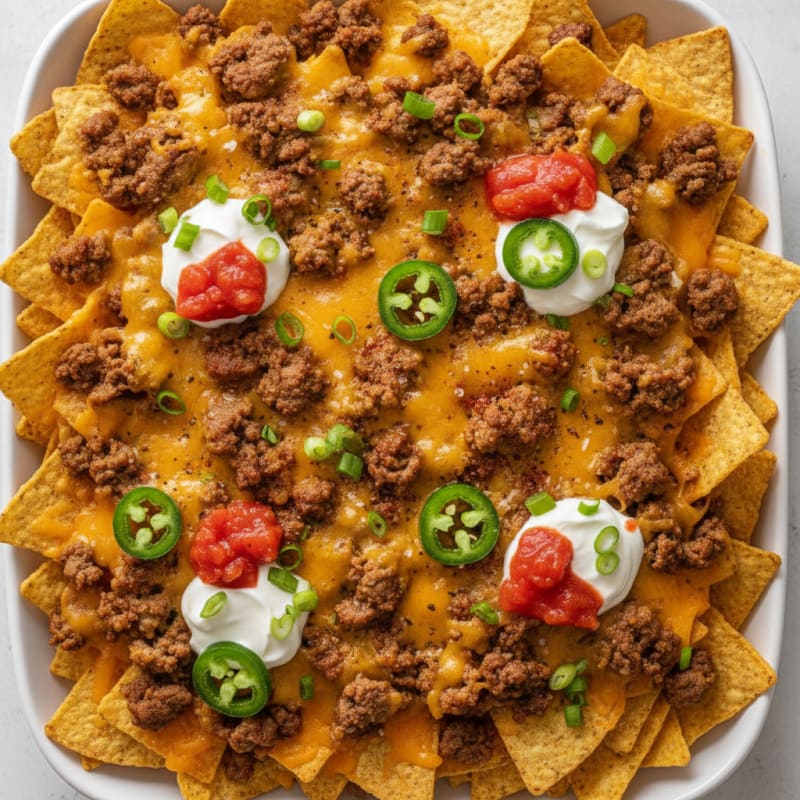 Loaded Beef Nachos with Jalapeños