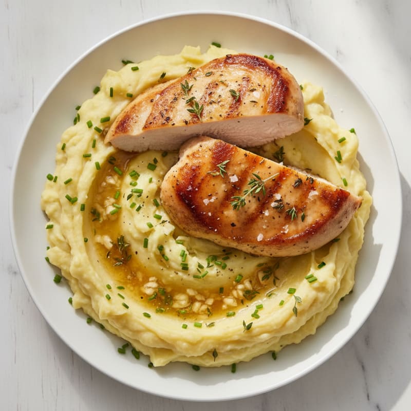 Buttery Garlic Mashed Potatoes with Thyme Chicken